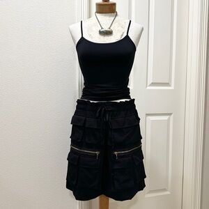 Vivienne Tam AMAZING Edgy Black Crepe Multi-Pocket Skirt w/Drawstring Waist - L